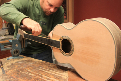 Petros Guitars: In The Shop  Final shaping of the neck