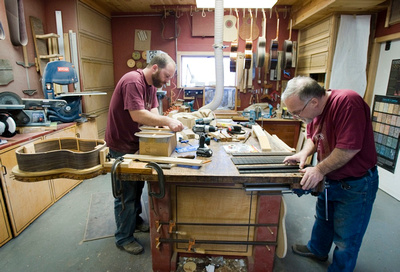 Petros Guitars: In The Shop  At the big bench