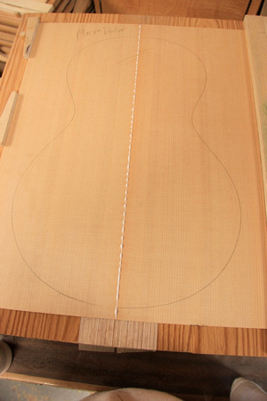 The old, wide grained, Sitka Spruce top glued together